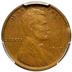 1917 Lincoln Wheat Penny die crack variety showing raised line across Lincoln portrait die fracture